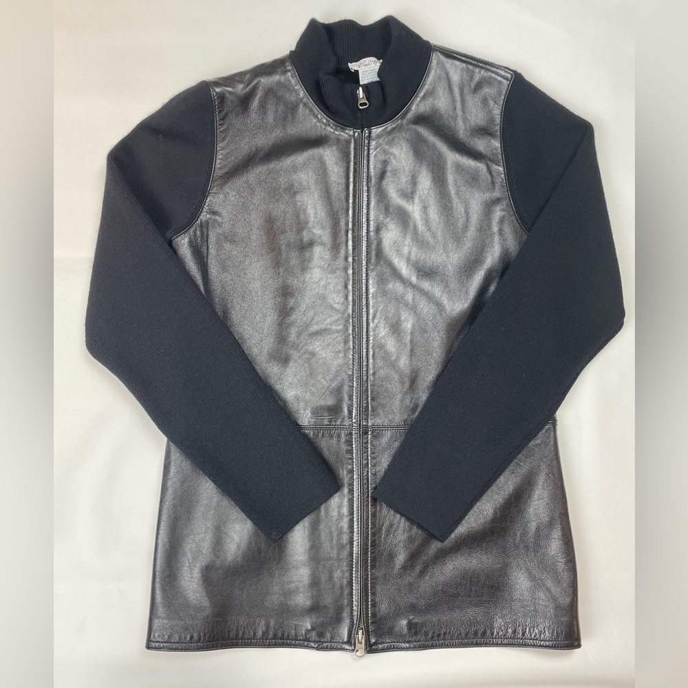 Birch Hill Women’s Black Leather and Wool Jacket, Size Medium